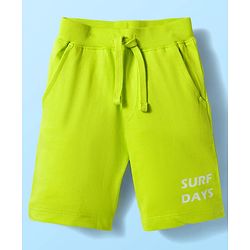 Babyhug Single Jersey  Knit Half Sleeves Polo T-Shirt and Shorts Set With Teddy Print - White & Neon Green