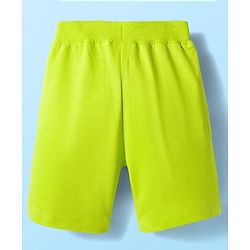 Babyhug Single Jersey  Knit Half Sleeves Polo T-Shirt and Shorts Set With Teddy Print - White & Neon Green