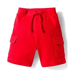 Babyhug Single Jersey Knit Half Sleeves T-Shirt & Shorts Set With Stripes & Text Patch - Red