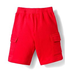 Babyhug Single Jersey Knit Half Sleeves T-Shirt & Shorts Set With Stripes & Text Patch - Red