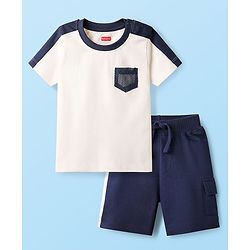 Babyhug Single Jersey Knit Half Sleeves Solid T-Shirt & Shorts Set - White & Blue