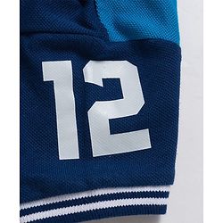 Babyhug Single Jersey Knit Half Sleeves T-Shirt & Shorts Set with Sport Theme Print - Navy Blue & Blue