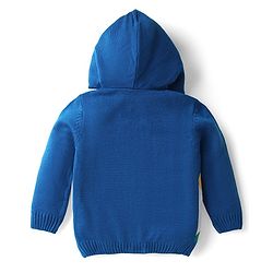 Babyhug Knit Full Sleeves Hooded Front Open Sweater With Checks Design - Blue