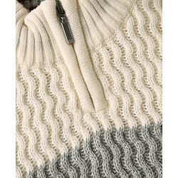 Babyhug Knit Full Sleeves High Neck Henley Style Striped Pullover Sweater With Cable Knit Design  - White