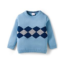 Babyhug Knit Full Sleeves Pullover Sweater Set with Geometry Design - Light Blue & Navy Blue