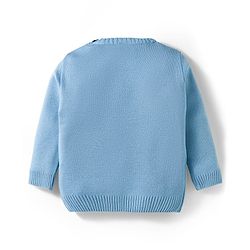 Babyhug Knit Full Sleeves Pullover Sweater Set with Geometry Design - Light Blue & Navy Blue