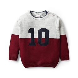 Babyhug Knitted Full Sleeves Pullover Sweater Set with Color Block Design - Grey Red & Navy Blue
