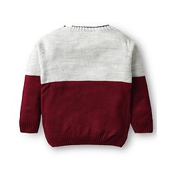 Babyhug Knitted Full Sleeves Pullover Sweater Set with Color Block Design - Grey Red & Navy Blue