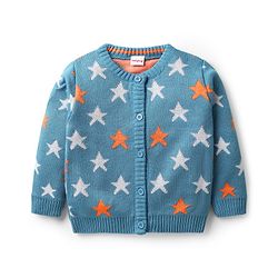 Babyhug Knitted Full Sleeves Front Open Sweater Set with Star Design - Blue