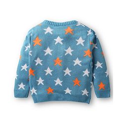 Babyhug Knitted Full Sleeves Front Open Sweater Set with Star Design - Blue