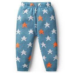 Babyhug Knitted Full Sleeves Front Open Sweater Set with Star Design - Blue