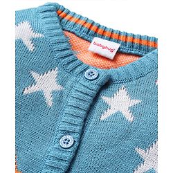 Babyhug Knitted Full Sleeves Front Open Sweater Set with Star Design - Blue