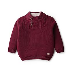 Babyhug Knitted Full Sleeves Pullover Solid Color Sweater - Navy Blue