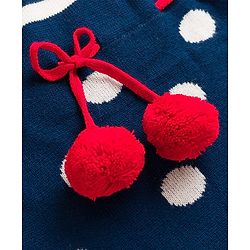 Babyhug Knit Full Sleeves Striped Woollen Dress with Pom Pom Detailing - Navy Blue & Red