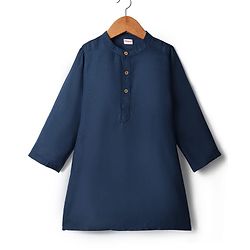 Babyhug Woven Full Sleeves Kurta Pajama Set With Printed Jacket - Teal Blue