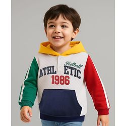 Babyhug Cotton Knit Full Sleeves Heavy Gauge Quilted Fabric Hooded Sweatshirt With Text Embroidery & Kangaroo Pockets - Multicolor