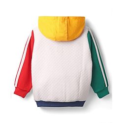 Babyhug Cotton Knit Full Sleeves Heavy Gauge Quilted Fabric Hooded Sweatshirt With Text Embroidery & Kangaroo Pockets - Multicolor
