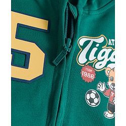 Babyhug Cotton Knit Full Sleeves Front Open Hooded Sweatshirts with Kangaroo Pockets & Athletic Tigers Text Print - Dark Green