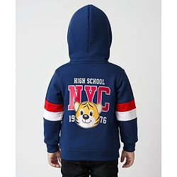 Babyhug Cotton Knit Full Sleeves Hooded Sweatjacket With Front & Back Lion Graphics & Kangaroo Pockets - Navy Blue