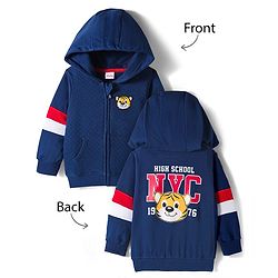 Babyhug Cotton Knit Full Sleeves Hooded Sweatjacket With Front & Back Lion Graphics & Kangaroo Pockets - Navy Blue