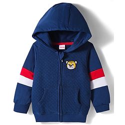Babyhug Cotton Knit Full Sleeves Hooded Sweatjacket With Front & Back Lion Graphics & Kangaroo Pockets - Navy Blue