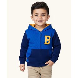 Babyhug Cotton Knit Full Sleeves Heavy Gauge Quilted Fabric Hooded Sweatjacket With Front & Back Graphcis & Kangaroo Pockets - Multicolor