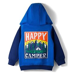 Babyhug Cotton Knit Full Sleeves Heavy Gauge Quilted Fabric Hooded Sweatjacket With Front & Back Graphcis & Kangaroo Pockets - Multicolor