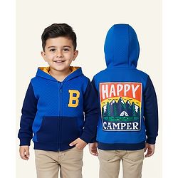 Babyhug Cotton Knit Full Sleeves Heavy Gauge Quilted Fabric Hooded Sweatjacket With Front & Back Graphcis & Kangaroo Pockets - Multicolor