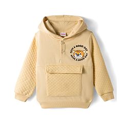 Babyhug Fleece Knit Full Sleeves Heavy Gauge Quilted Fabric Hooded Sweatshirt With Tiger Print - Beige