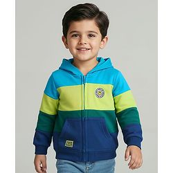 Babyhug Cotton Knit Full Sleeves Front Open Hooded Sweatjacket With Colour Blocks - Multi Colour