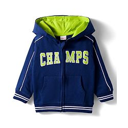 Babyhug Cotton Knit Full Sleeves Hooded Sweatjacket With Champs Embroidery & Kangaroo Pockets - Navy Blue
