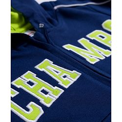 Babyhug Cotton Knit Full Sleeves Hooded Sweatjacket With Champs Embroidery & Kangaroo Pockets - Navy Blue