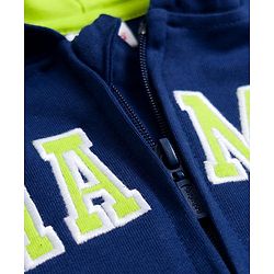 Babyhug Cotton Knit Full Sleeves Hooded Sweatjacket With Champs Embroidery & Kangaroo Pockets - Navy Blue