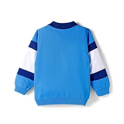 Babyhug Cotton Knit Full Sleeves Collared Sweatshirt with Sport Theme Print - Blue & White