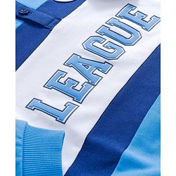 Babyhug Cotton Knit Full Sleeves Collared Sweatshirt with Sport Theme Print - Blue & White