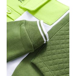 Babyhug Cotton Knit Full Sleeves Heavy Gauge Quilted Fabric Hooded Sweatshirt With New York Print & Kangaroo Pockets - Green