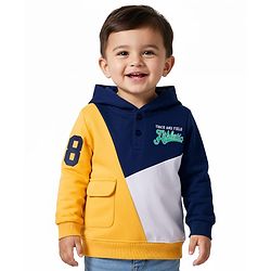Babyhug Cotton Knit Full Sleeves Hooded Sweatshirt With Color Block Design - Multicolor
