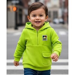 Babyhug Cotton Knit Full Sleeves Hooded Sweatshirt With Patch Detailing - Lime Green