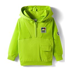 Babyhug Cotton Knit Full Sleeves Hooded Sweatshirt With Patch Detailing - Lime Green