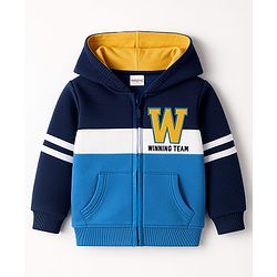 Babyhug Cotton Knit Full Sleeves Cut & Sew Hooded SweatJacket with Text Embroidery - Multicolor