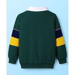 Babyhug Cotton Knit Full Sleeves Sweatshirt With Text Embroidery & Kangaroo Pockets - Dark Green