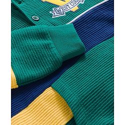 Babyhug Cotton Knit Full Sleeves Sweatshirt With Text Embroidery & Kangaroo Pockets - Dark Green