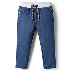 Babyhug Cotton Denim Full Length Washed Jeans With Stretch - Dark Blue