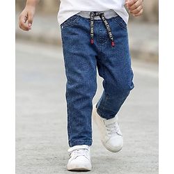 Babyhug Cotton Denim Full Length Washed Jeans With Stretch - Dark Blue