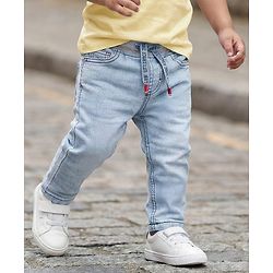 Babyhug Cotton Denim Full Length Washed Jeans With Stretch - Dark Blue
