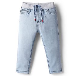Babyhug Cotton Denim Full Length Washed Jeans With Stretch - Dark Blue
