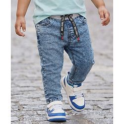 Babyhug Cotton Denim Full Length Washed Jeans With Stretch - Dark Blue