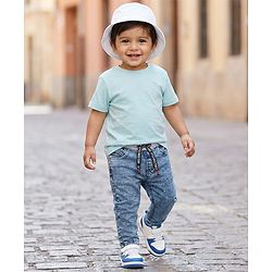 Babyhug Cotton Denim Full Length Washed Jeans With Stretch - Dark Blue