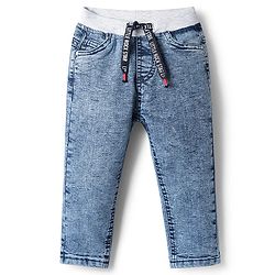 Babyhug Cotton Denim Full Length Washed Jeans With Stretch - Dark Blue