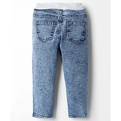 Babyhug Cotton Denim Full Length Washed Jeans With Stretch - Dark Blue
